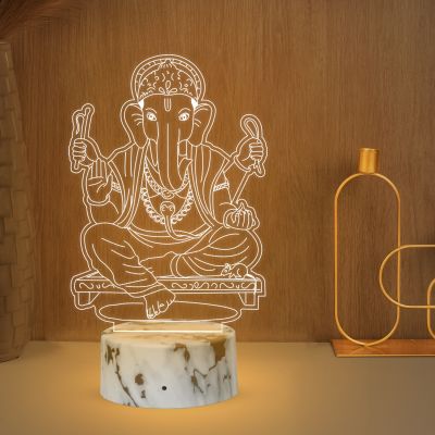 3D Illusion Ganesha God night lamp with Warm White Light Religious Gift Items Home Office & Pooja Room Decoration